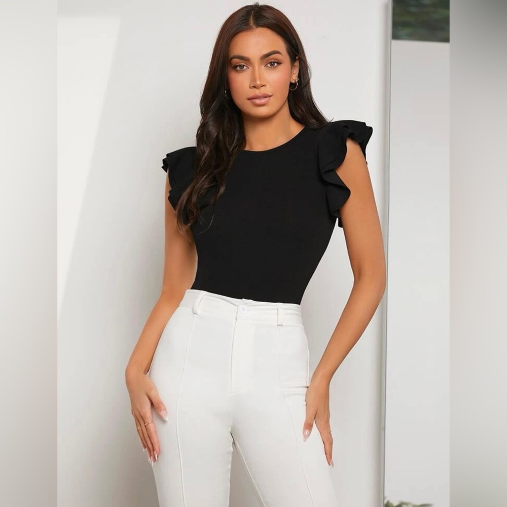Black Ruffle Sleeve Bodysuit